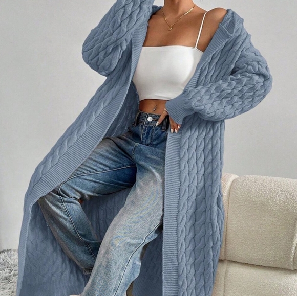 Sweaters - Dusty Blue Casual Women's Long Cardigan
